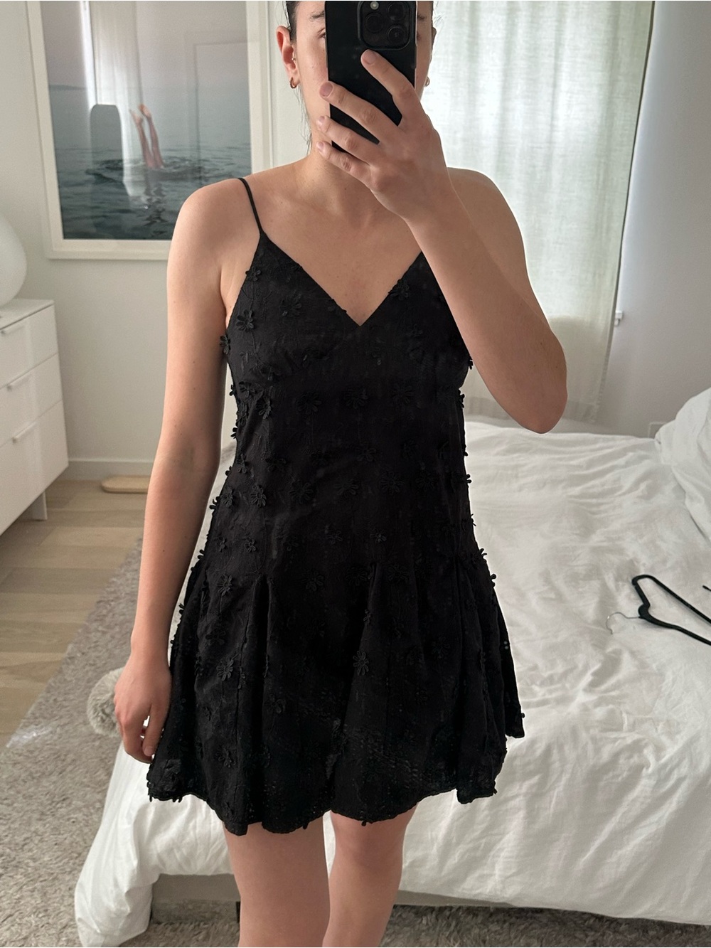 H&M Black Backless Floral Appliqué Slip Dress